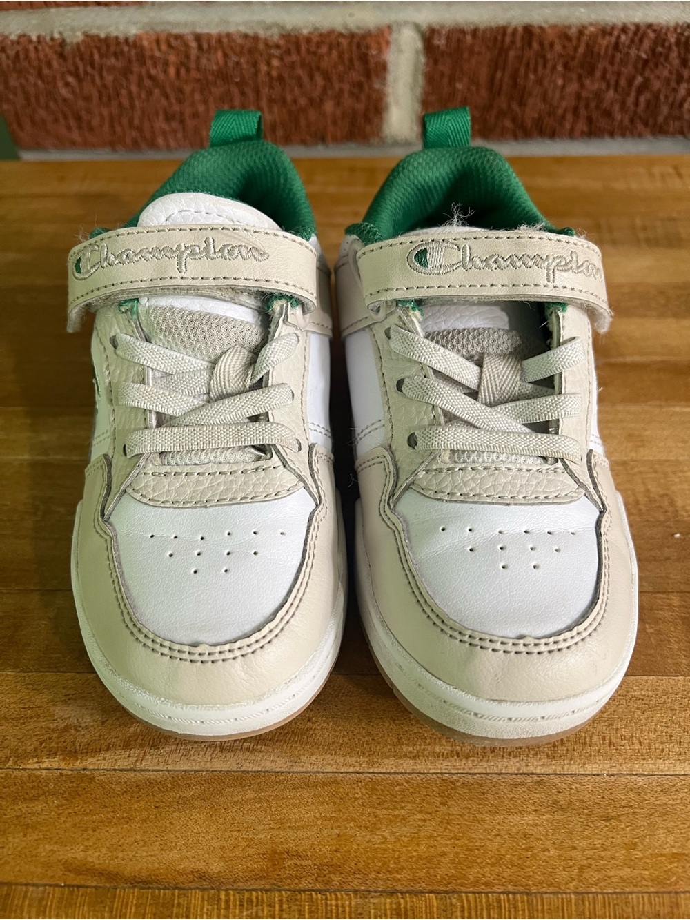 Champion Kids Beige, White & Green Low-Top Sneakers